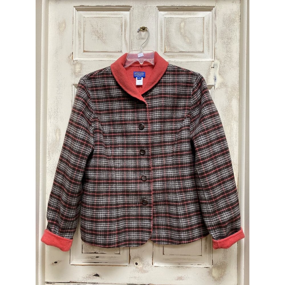 Pendleton Wool Reversible Jacket Raspberry Plaid … - image 1